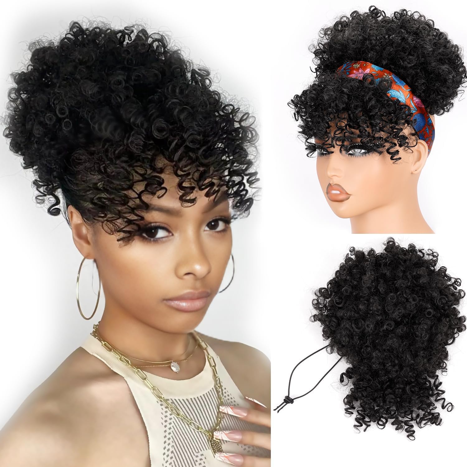 Drawstring Afro Curly Puff Ponytail - Queue de cheval courte à cordon