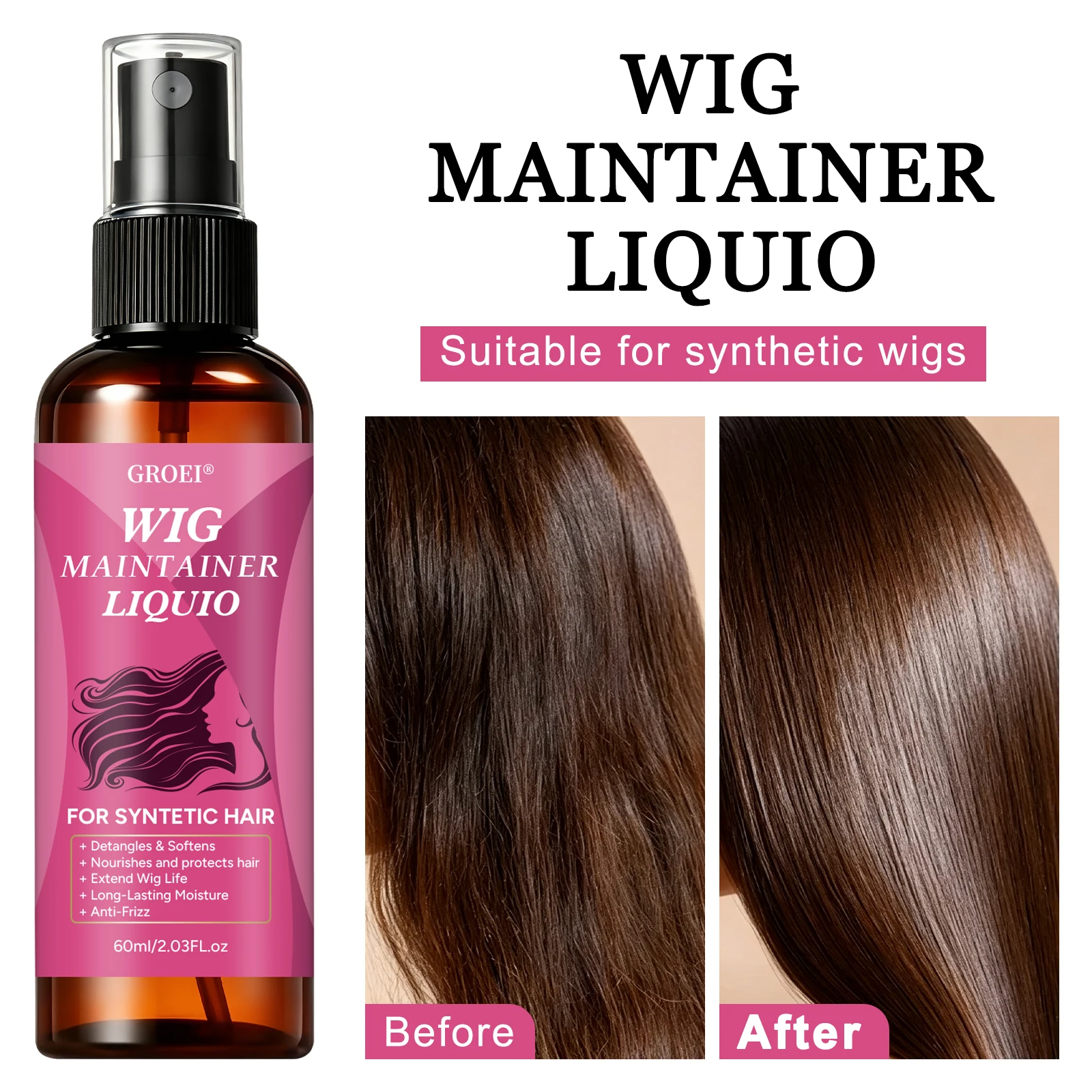 Synthetic Wigs - GROEI Spray Anti-Frisottis pour Perruques 60ml,
