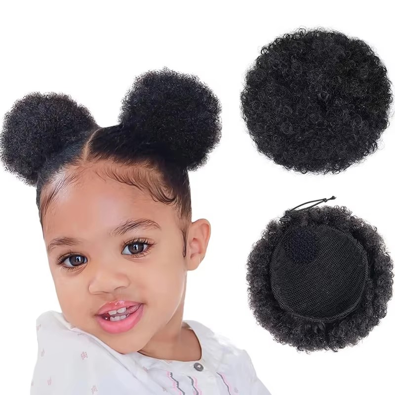 Drawstring Afro Curly Puff Ponytail - 1 pièce/paquet Chignon afro pour enfants