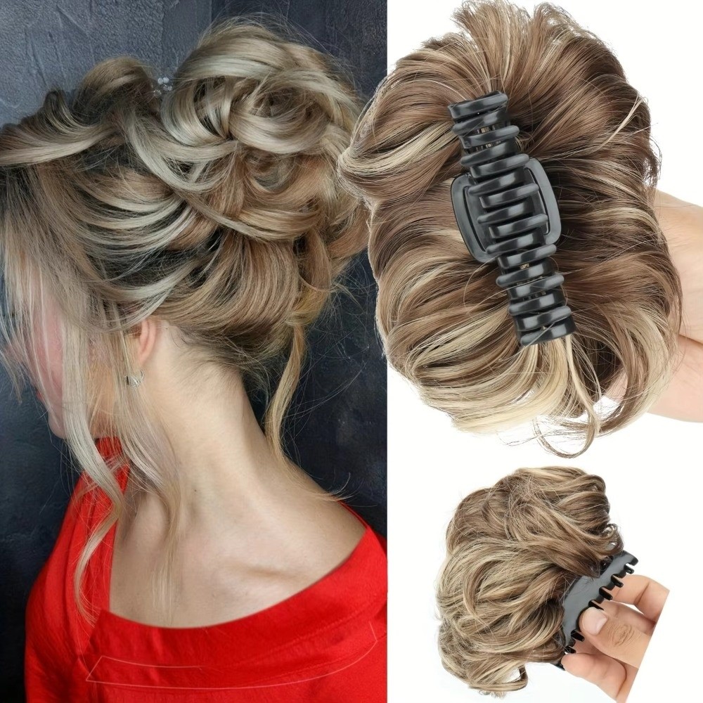 Claw Clip Messy Bun Hair Piece - Chignon synthétique ondulé avec pince à