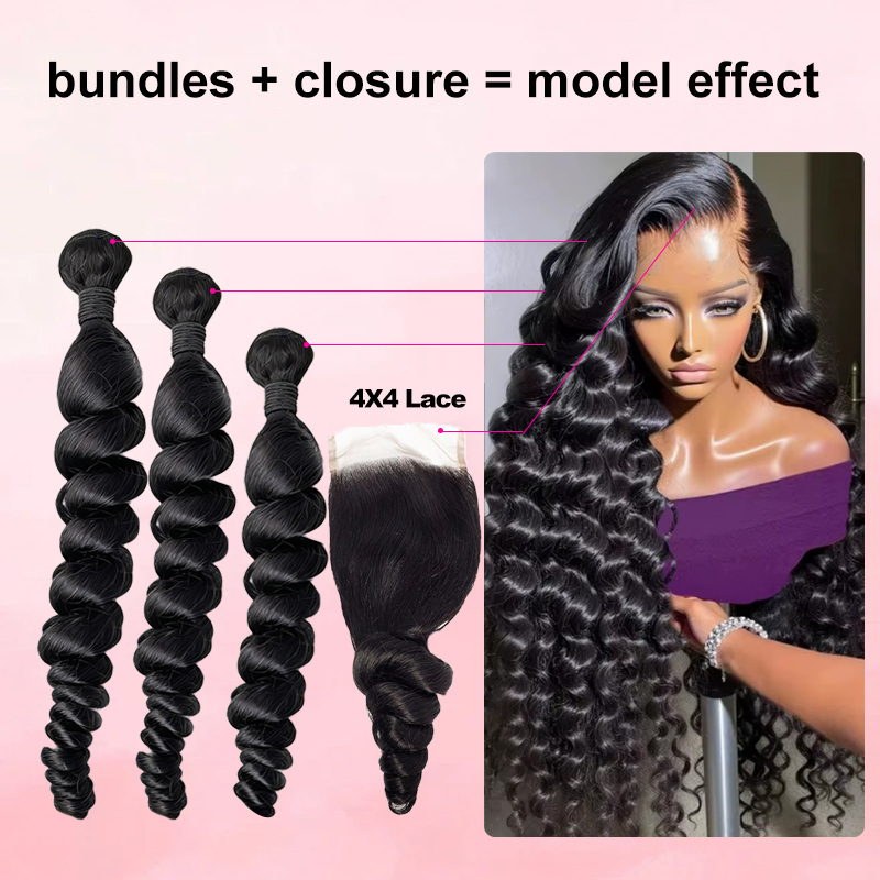 Extensions de cheveux humains  - Deep Wave 3 Bundles With Closure avis et prix