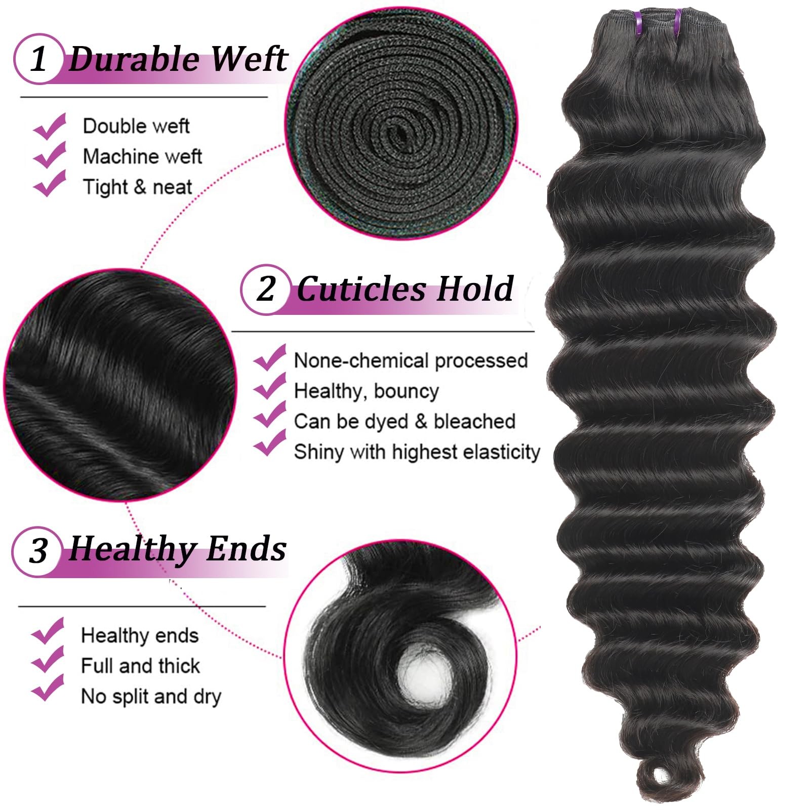 Extensions de cheveux humains  - Deep Wave 3 Bundles With Closure avis et prix