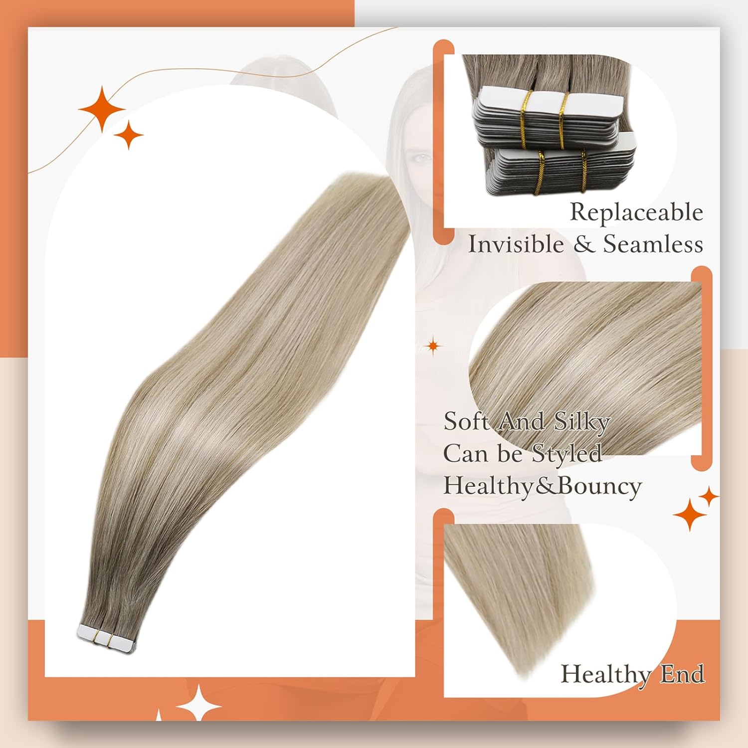 Bande entièrement brillante da - Invisible Tape In Extensions Real Hair avis et prix