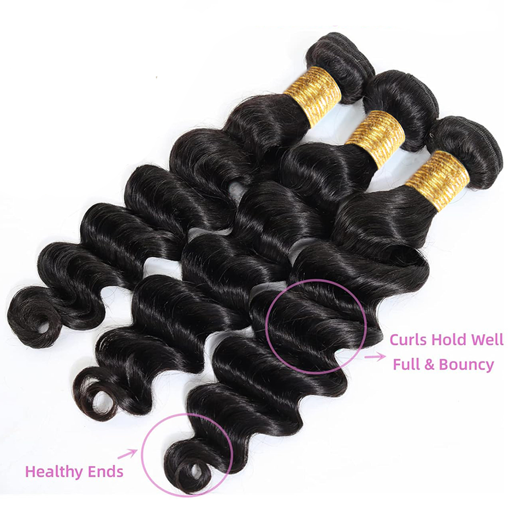 Paquets de cheveux humains de  - Deep Wave 3 Bundles With Closure avis et prix