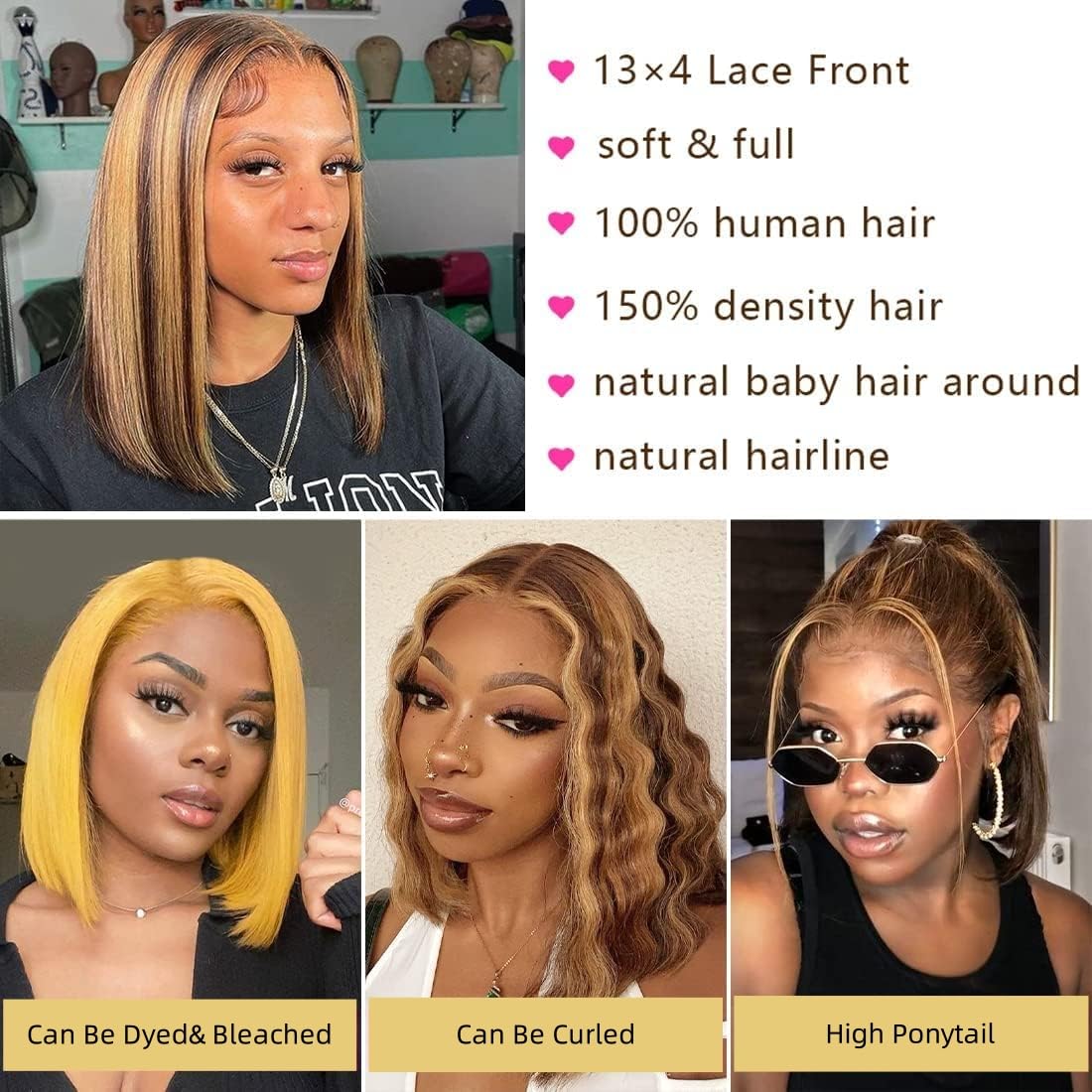 Perruque Bob en cheveux humain - Pre Parted 13X4 Lace Front Bob Wig avis et prix