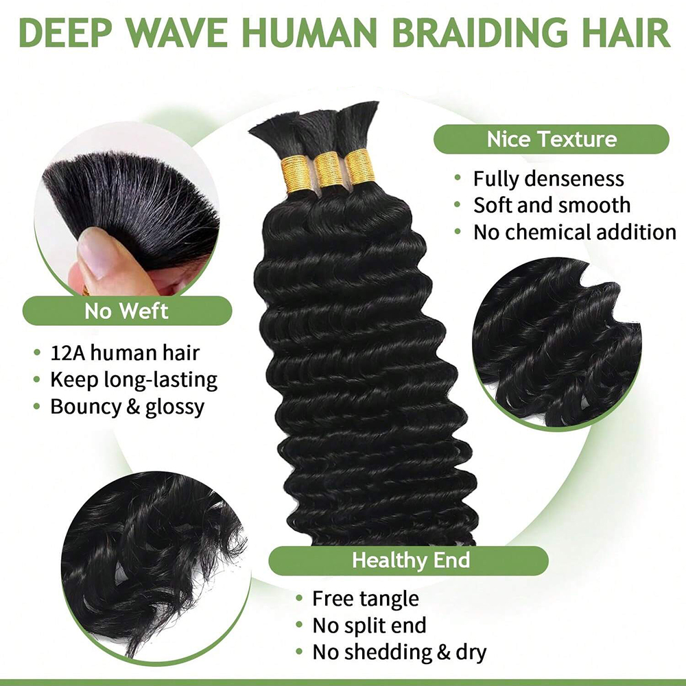 Cheveux humains à tresser, ond - Water Wave Bulk Human Hair For Braiding avis et prix