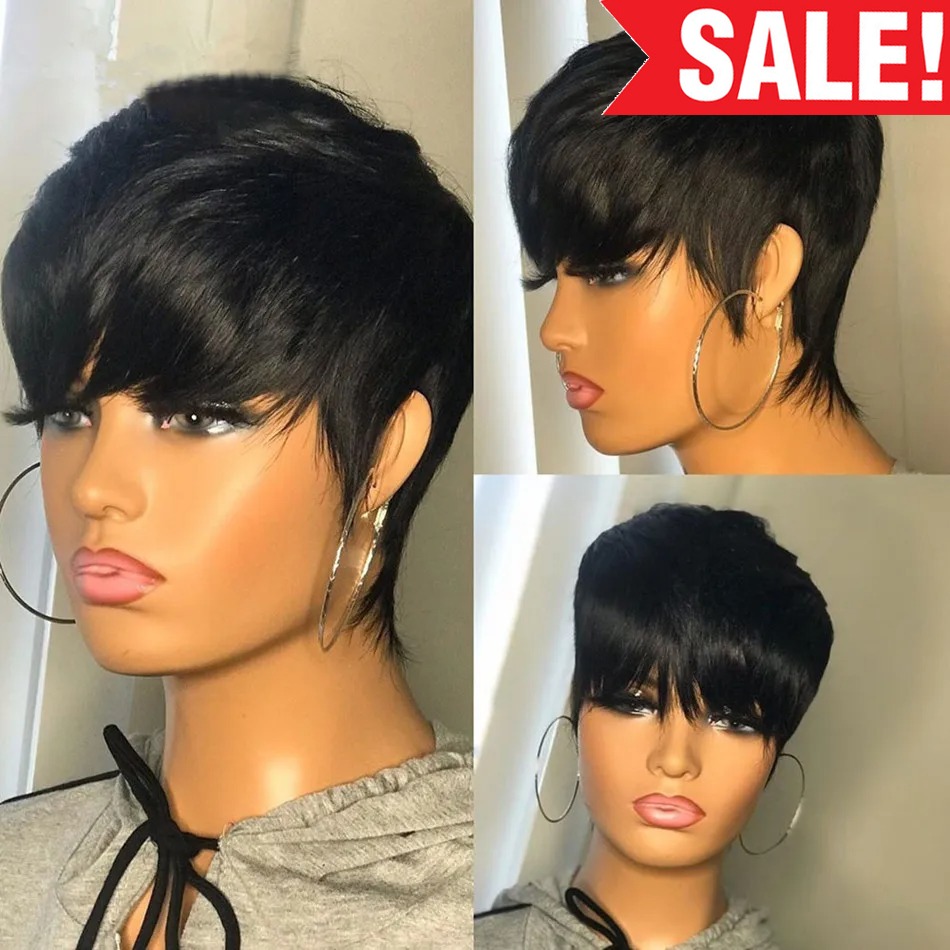 Perruques de cheveux humains c - Short Pixie Cut Wig Human Hair Cheap avis et prix