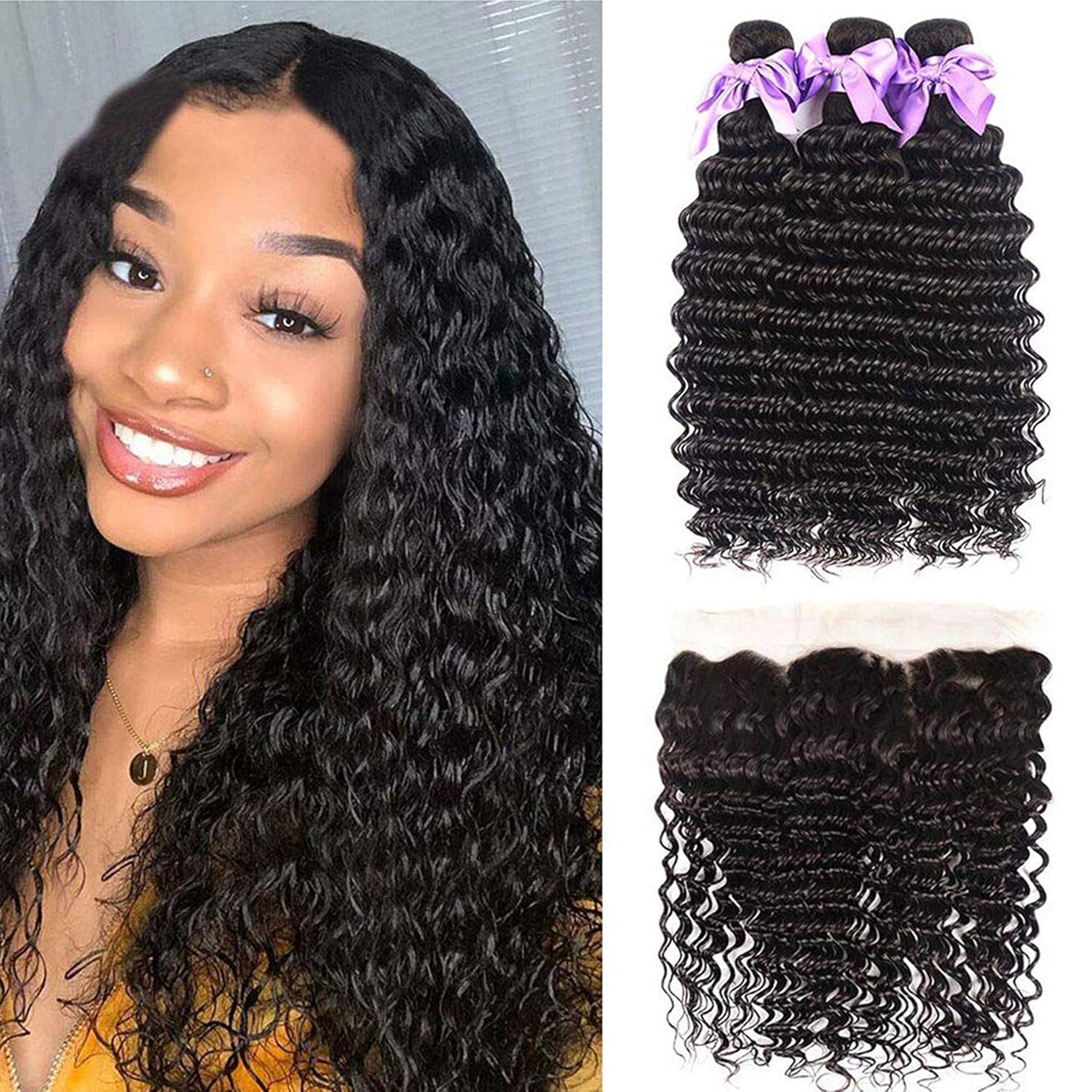 Bundles de cheveux humains Dee - Deep Wave 3 Bundles With Closure avis et prix