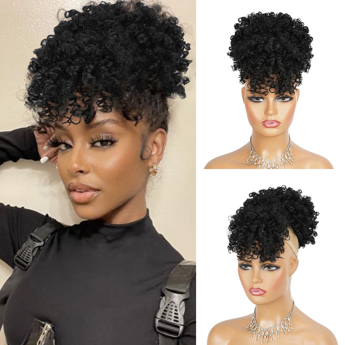 Queue de cheval Afro Puff avec - Drawstring Afro Curly Puff Ponytail avis et prix